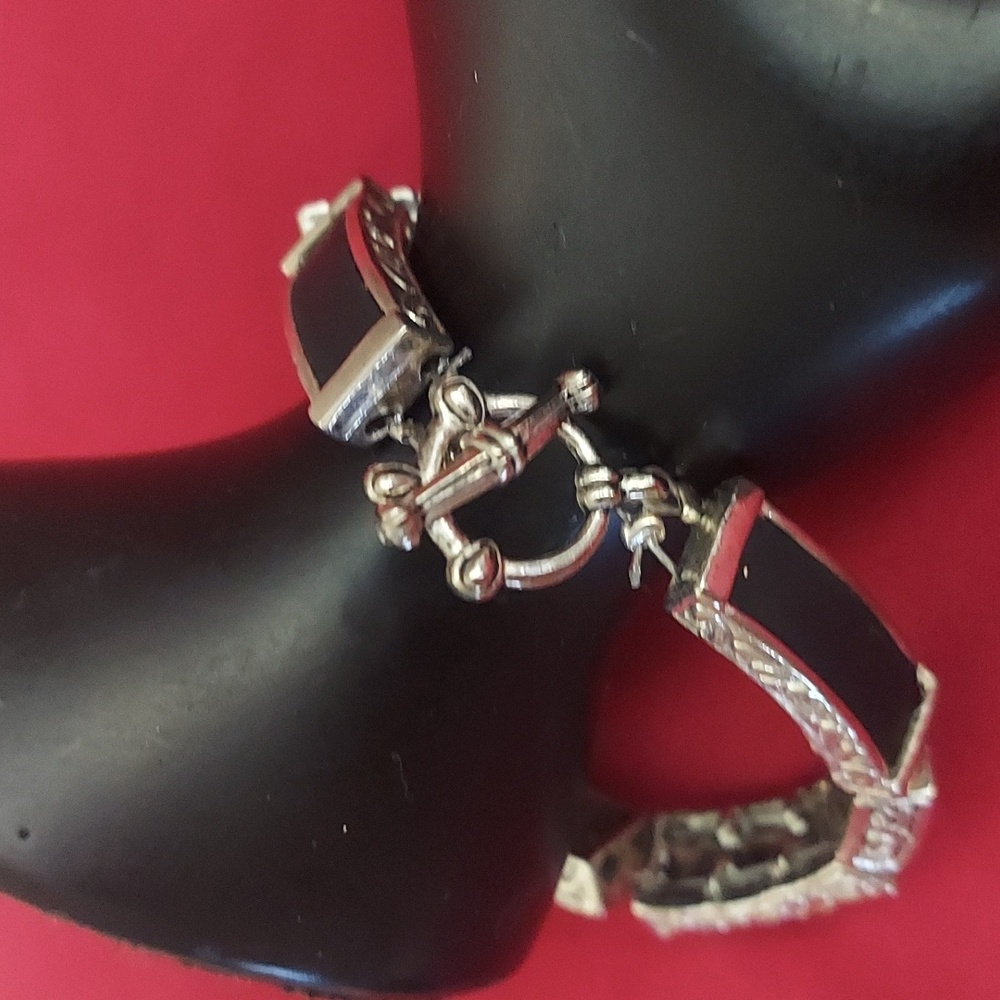 Black Enamaled  Silver Filigree Toggle Bracelet
